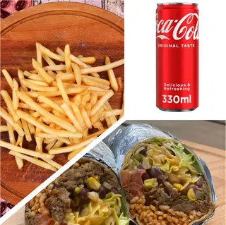 Голямо бурито със свинско (450г) + Картофки (135г) + Coca-Cola (330мл)