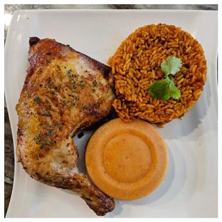 Jollof Rice (2 serving) + Chicken (s/c) + MoiMoi