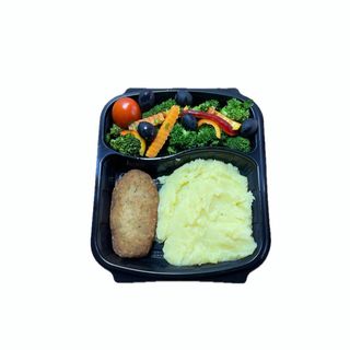 კარტოფილის პიურე 200გრ, ბროკოლის  სალათი 150გრ, ქათმის კოტლეტი 100გრ