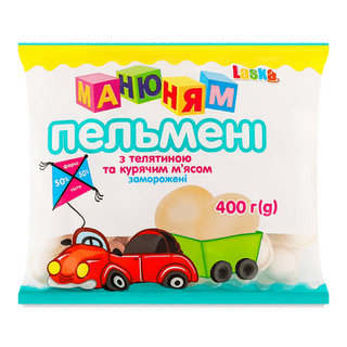 Пельмені Laska «Ма-ню-ням» з м'ясом курки та телятиною (400г)