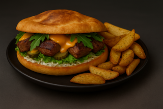 Bagheta cu carne de vita+ cartofi wedges 650g + bautura la alegere