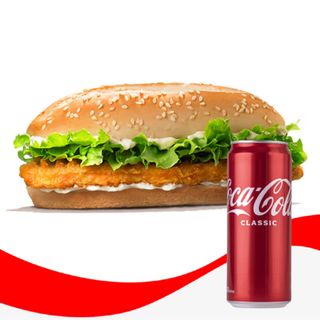 ქათმის როიალ ბურგერი + კარტოფილი + საშუალო ზომის კოკა-კოლა 