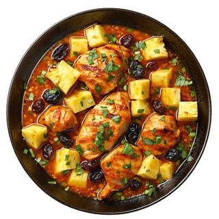 Pollo Al Curry Con Piña Y Pasas