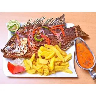 Deep Fried Whole Fish served with chips
