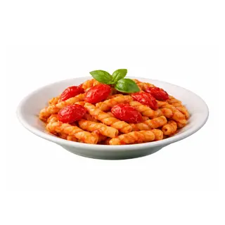Fusilli freschi al ferretto con pomodorini e basilico