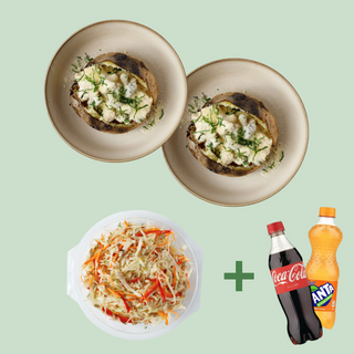 2 x Potaki în sos alb cu ciuperci și pui + Salată de varză