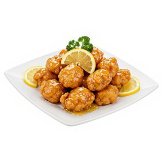 Pollo Crujiente Con Salsa De Limón Y Frutas