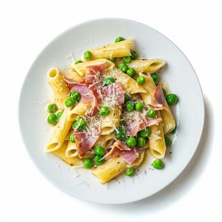 Busiate prosciutto, piselli e panna