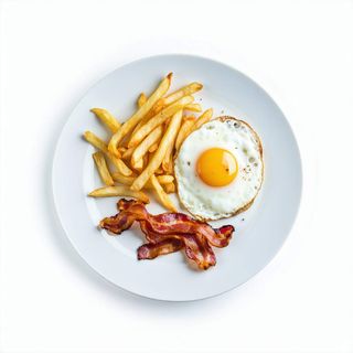 Bacon, Dos Huevos Fritos Y Patatas Fritas