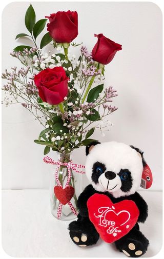 Rosa en cristal corazon con peluche