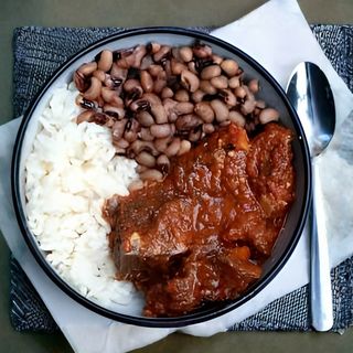 White Rice & Beans with Stewed Beef