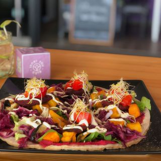 Freshly Baked Flat Bread with Beetroot Hummus