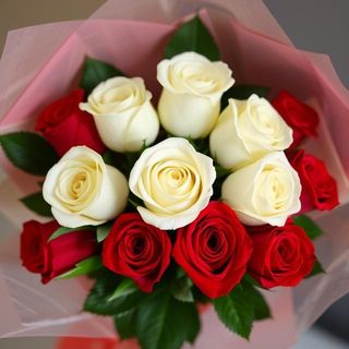 Ramo de 10 rosas , rojas y blancas