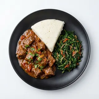 Beef stew/ Wet Fry served with Ugali+Sukuma Wiki