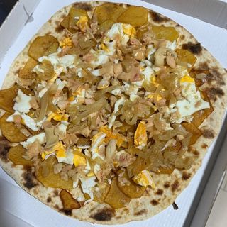 Focaccia de huevos rotos con foie (33 cm.)