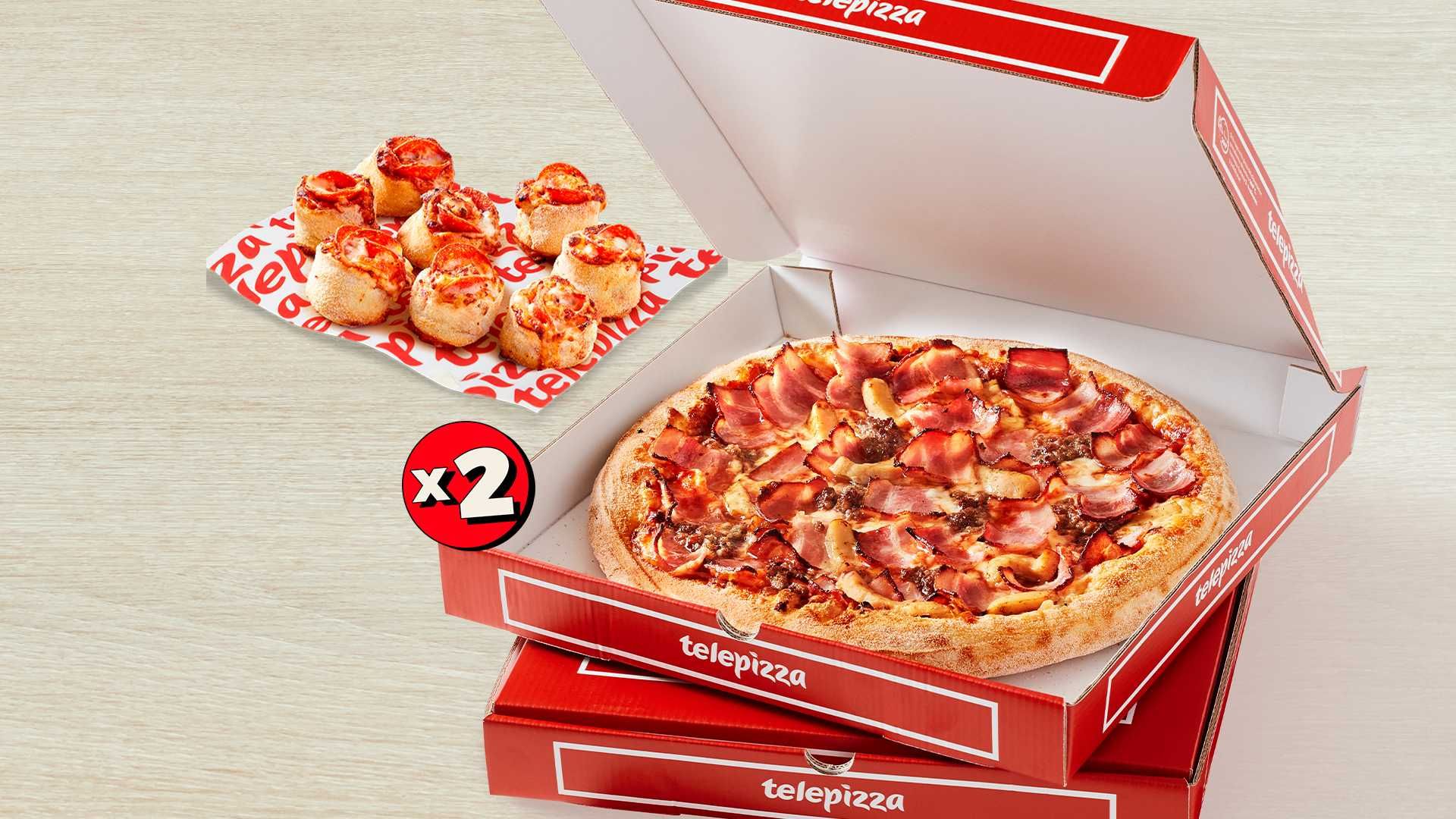 2 Pizzas medianas + 1 pizzolinos