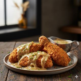 Pollo fritto con salsa alla cipolla