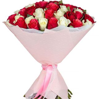 Buchet cu 51 trandafiri „Simfonie în roșu și alb”