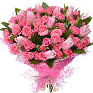 Букет з тюльпанів та кущових троянд