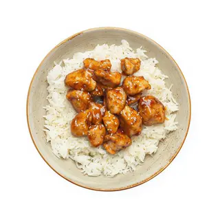 Pollo picante y arroz blanco