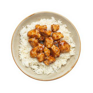 Pollo picante y arroz blanco