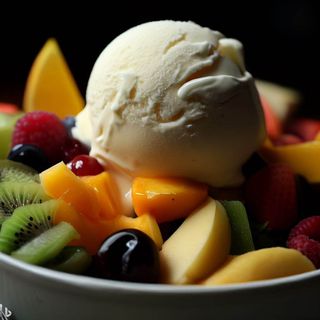 Fruit salad with ice cream scoop