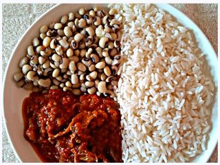 White Rice & Beans With Chicken And Bottle Of Water