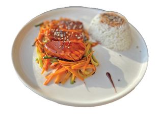 124. Sake teriyaki con riso - 2 pezzi
