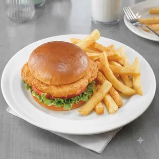 საქონლის ბურგერი კარტოფილი ფრით/Beef Burger with french fries