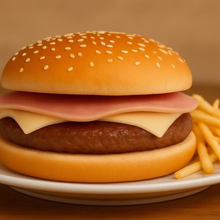 hamburguesa mixta con huevo y patatas