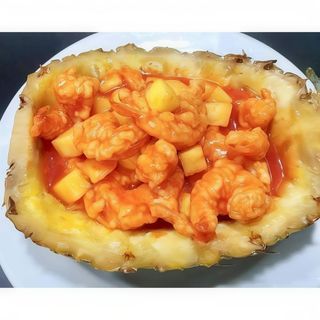 Gambas com ananás natural