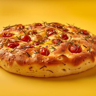 Trancio di focaccia pugliese con i pomodorini. 