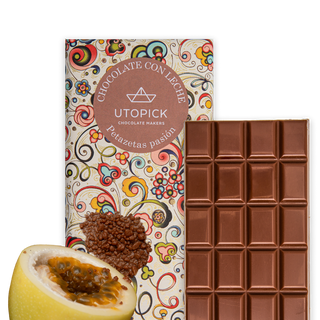 Tableta De Chocolate Con Leche 38% Con Petazetas Y Fruta De La Pasión 