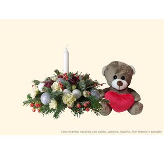 Centro tavola natalizio con candela decori e pelushe grande