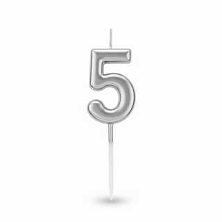 Vela número "5" plateada