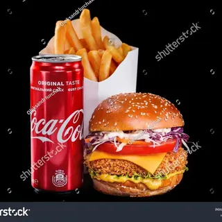 Menù hamburger e lattina e patate 