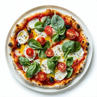 Pizzolo con spinaci, provola iblea, ciliegino, olio evo