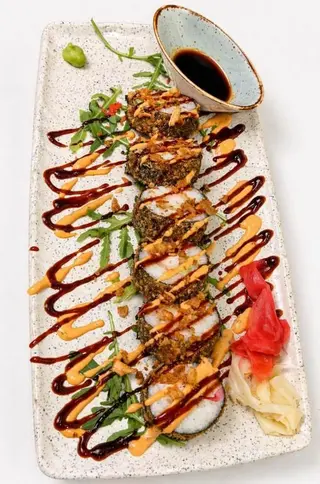 Tempura roll fried: chicken avocado roll