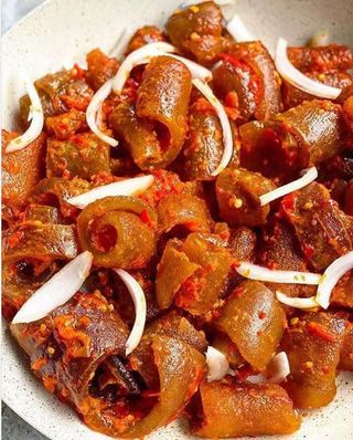 Peppered Ponmo with veggies