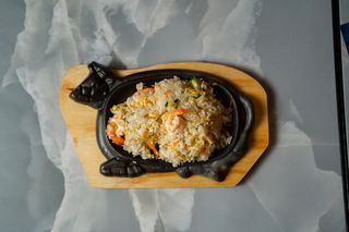 Riso alla piastra con Gamberi 