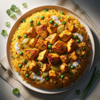 Smażony ryż z curry i mlekiem kokosowym i kurczakiem