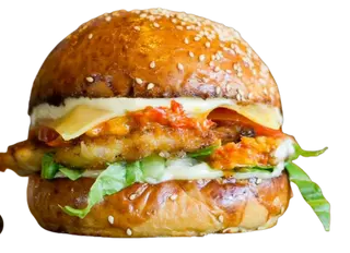 Hamburguesa De Pollo Con Patatas Y Bebida