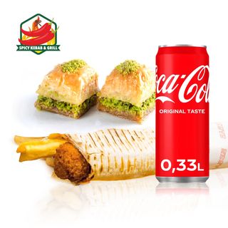 Zestaw Rollo Falafel Amerykański + Coca-Cola 330ml + Baklawa (2 szt.)