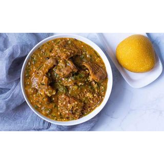 1 plate of Okro mixed with Ogbono 1 swallow and 2pc beef