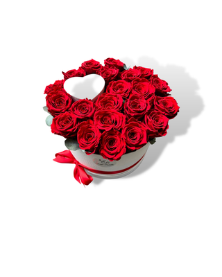 Cappelliera di Rose rosse stabilizzate & Cioccolatini Misura: Medio