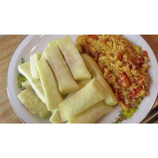 Fried Yam & Egg Sauce