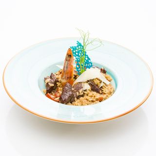 Ризото с тигрова скарида и свинско филе