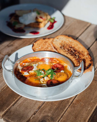 Chorizo Baked Eggs Shakshuka Style