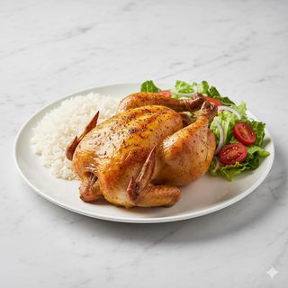 Pollo Asado Con  Arroz Y Ensalada una bebida