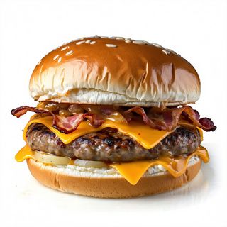 Hamburger ripieno di bacon e cheddar, provola, patate